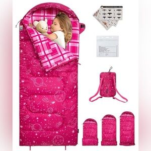 Kids Sleeping Bag lightweight waterproof & compact with Plaid Lining